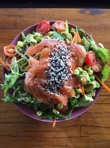 Bruce Leaves' sashimi salmon salad - yes, yes, yes!